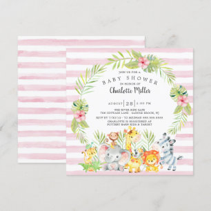 Cute Girls Oerwoud Animals Baby shower Kaart