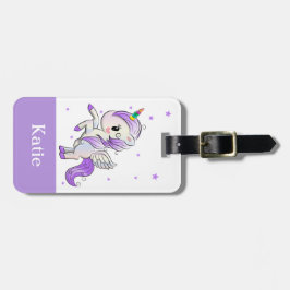 Cute Girls Paarse Cartoon Unicorn Pegasus Bagagelabel