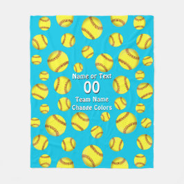 Cute Girls Personalized Softball Fleece Blanket