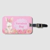 Cute Girls Pink Bunny Floral Kinder Vacation Bagagelabel (Voorkant (horizontaal))