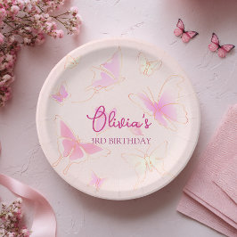 Cute Girls Pink Butterfly Birthday Paper Bord