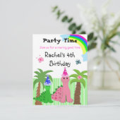 Cute Girls Pink Dinosaur Birthday Uitnodiging (Staand voorkant)