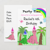 Cute Girls Pink Dinosaur Birthday Uitnodiging (Voorkant / Achterkant)