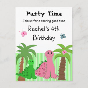 Cute Girls Pink Dinosaur Birthday Uitnodiging