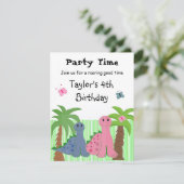 Cute Girls Pink Dinosaur Birthday Uitnodiging (Staand voorkant)