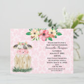 Cute Girls Pink Floral Koe Baby shower Uitnodiging (Staand voorkant)