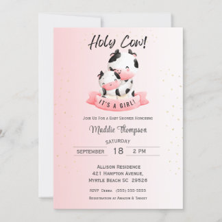 Cute Girls Pink Koe Mam en Baby shower Kaart