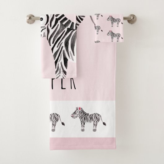 Cute Girl's Pink Waterverf Zebra Safari Baby Kinde Bad Handdoek (Insitu)