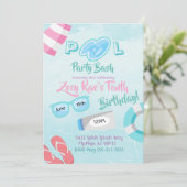 Cute Girls Pool Party Basal Birthday Invitation Kaart (Staand voorkant)