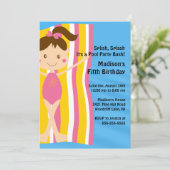 CUTE Girls Pool Party Birthday Invitation Kaart (Staand voorkant)