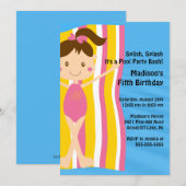 CUTE Girls Pool Party Birthday Invitation Kaart (Voorkant / Achterkant)