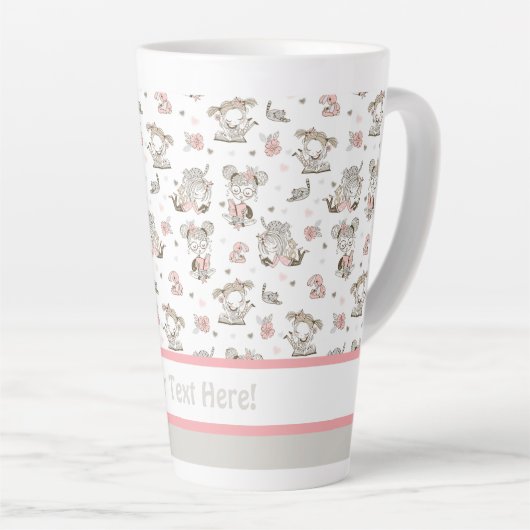 Cute Girls Reading Books Gift Ideeën Latte Mok (Rechterhoek)