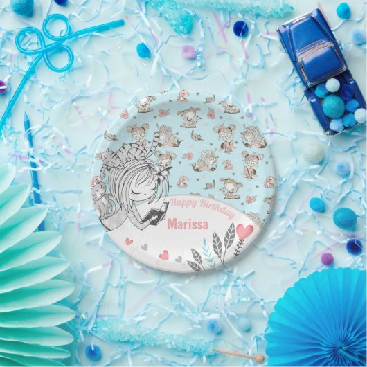 Cute Girls Reading Books Gift Ideeën Papieren Bordje (Feest)