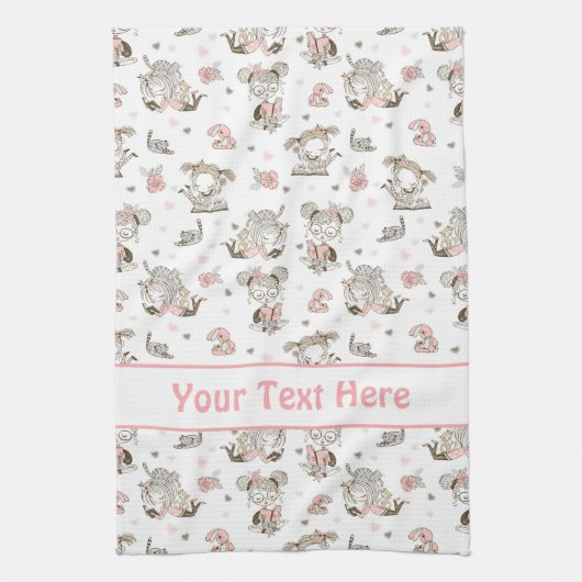 Cute Girls Reading Books Gift Ideeën Theedoek (Verticaal)