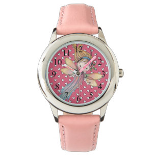 Cute Girls Roze Fee en Hartjes Horloge