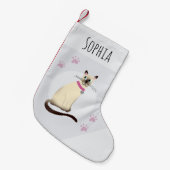 Cute Girls Siamese Cat Cartoon Paw Prints Pets Kleine Kerstsok (Voorkant (Hangend))