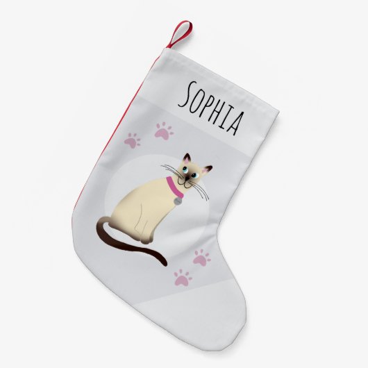 Cute Girls Siamese Cat Cartoon Paw Prints Pets Kleine Kerstsok (Voorkant (Hangend))