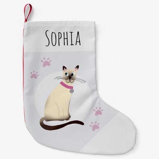 Cute Girls Siamese Cat Cartoon Paw Prints Pets Kleine Kerstsok (Voorkant)