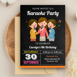 Cute Girls Singing Karaoke Birthday Party Kaart