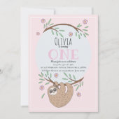 Cute Girls Slapende Sloth Name 1st Birthday Kaart (Voorkant)