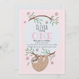 Cute Girls Slapende Sloth Name 1st Birthday Kaart