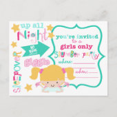 Cute Girls Sleepover Party Invitation Uitnodiging Briefkaart (Voorkant)