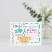 Cute Girls Sleepover Party Invitation Uitnodiging Briefkaart (Staand voorkant)
