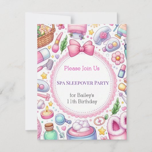 Cute Girls Spa Sleepover Birthday Party Invitation Kaart (Voorkant)