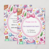 Cute Girls Spa Sleepover Birthday Party Invitation Kaart (Voorkant / Achterkant)