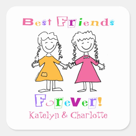Cute Girls Specialized Best Friends Forever Vierkante Sticker (Voorkant)