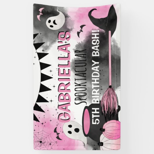 Cute Girls Spooktacular Halloween Birthday Bash Spandoek (Verticaal)