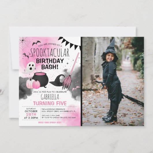 Cute Girls Spooktacular Halloween Birthday Foto Kaart (Voorkant)