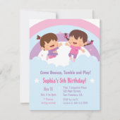 Cute Girls springplank op Clouds Birthday Party Kaart (Voorkant)