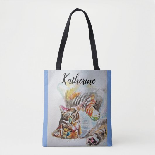 Cute Girls Tabby Cat Spelling Pet Grocery Canvas t Tote Bag (Voorkant)
