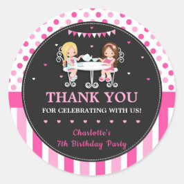 Cute Girls Tea Party Birthday Dank je wel Ronde Sticker