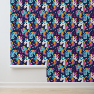 Cute girls tiled unicorn fantasy behang