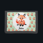 Cute Girl's Watecolor Fox Children's First Wallet Drievoud Portemonnee<br><div class="desc">Het ontwerp van deze schattige kinderen kenmerkt een waterverf bos vossen schepsel op een natuur groene achtergrond met een vossenpatroon,  en biedt ruimte om de achtergrond te personaliseren met je kinder naam. Een perfecte eerste portemonnee voor je kleine meisje op haar verjaardag.</div>