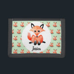 Cute Girl's Watecolor Fox Children's First Wallet Drievoud Portemonnee<br><div class="desc">Het ontwerp van deze schattige kinderen kenmerkt een waterverf bos vossen schepsel op een natuur groene achtergrond met een vossenpatroon,  en biedt ruimte om de achtergrond te personaliseren met je kinder naam. Een perfecte eerste portemonnee voor je kleine meisje op haar verjaardag.</div>