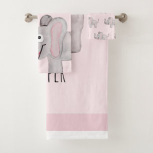 Cute Girl's Waterverf Elephant Safari Baby Child Bad Handdoek