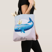 Cute Girl's Waterverf Princess Whale met naam Tote Bag (Dichtbij)