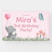 Cute Girly and Pink Elephant Birthday Party  Spandoek (Horizontaal)