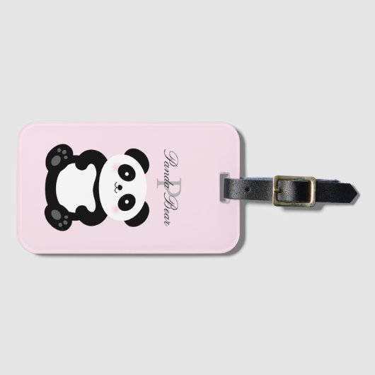 Cute Girly Baby Panda Beer Monogram Bagagelabel (Voorkant (horizontaal))