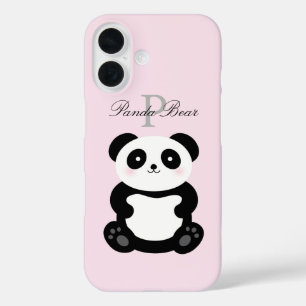 Cute Girly Baby Panda Beer Monogram iPhone 16 Hoesje