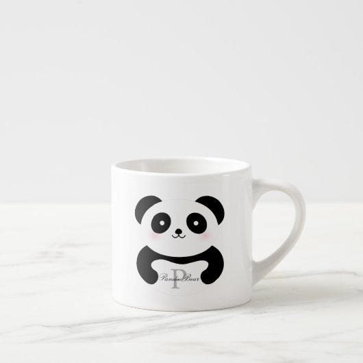 Cute Girly Baby Panda Beer Monogram Espresso Kop (Rechts)