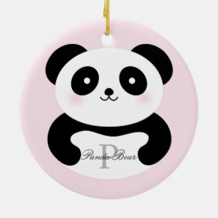 Cute Girly Baby Panda Beer Monogram Keramisch Ornament