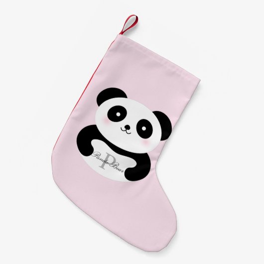 Cute Girly Baby Panda Beer Monogram Kleine Kerstsok (Voorkant (Hangend))