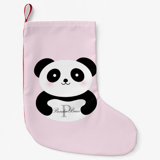 Cute Girly Baby Panda Beer Monogram Kleine Kerstsok (Voorkant)