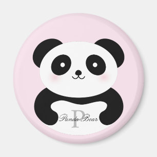 Cute Girly Baby Panda Beer Monogram Magneet