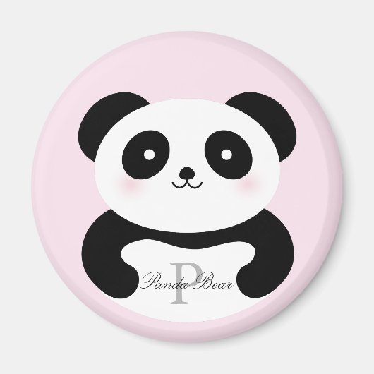 Cute Girly Baby Panda Beer Monogram Magneet (Voorkant)