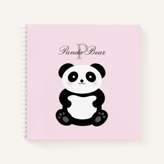 Cute Girly Baby Panda Beer Monogram Notitieboek (Voorkant)